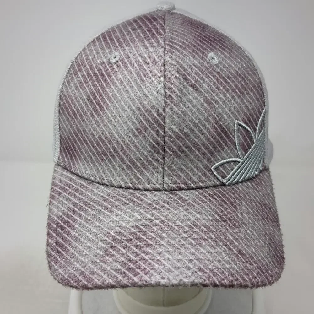 Adidas Baseball Cap Purple XL A-Flex Textured Trefoil Logo Fitted Striped Hat