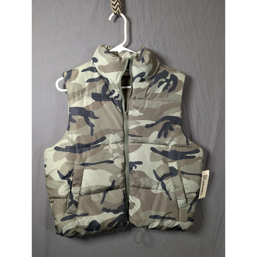 Kids No Boundaries Size S 4-6‎ Camouflage Puffer Vest Green Black Quilted Zip Up