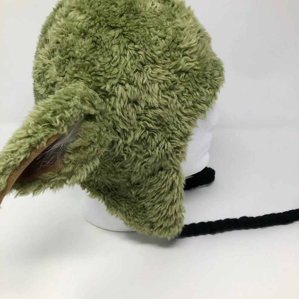 H&M Star Wars Yoda Trapper Hat Green Faux Fur Earflap Beanie One Size Braided