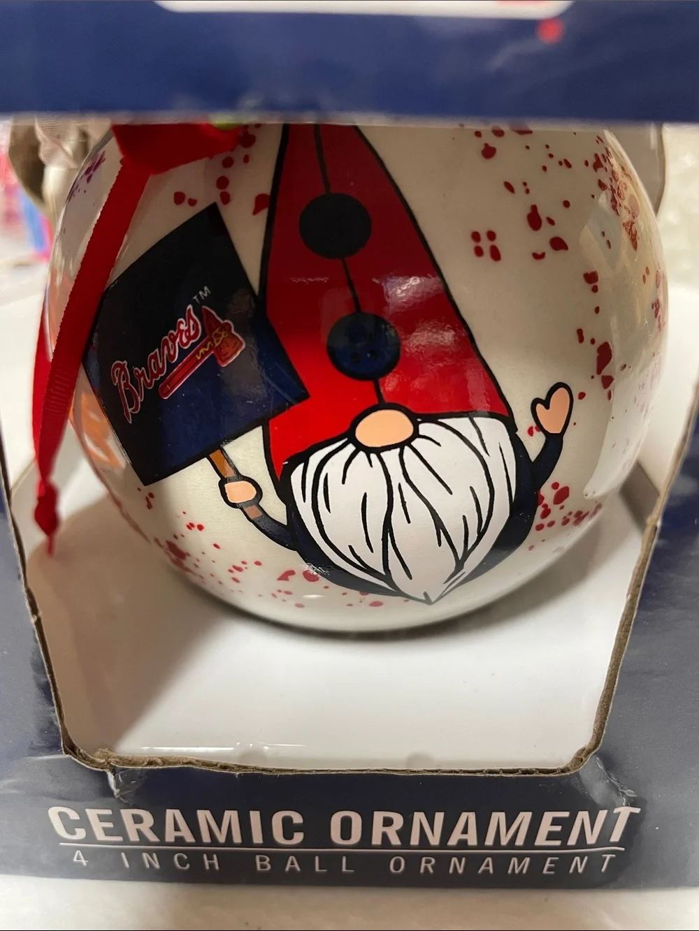 Atlanta Braves MLB Ceramic 4” Ball Gnome Christmas Ornament. NEW*