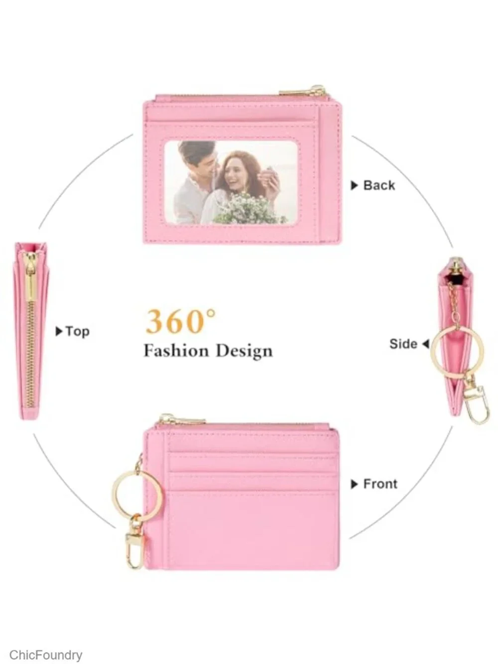 Slim Card Holder Wallet with Keychain Faux Leather Front Pocket