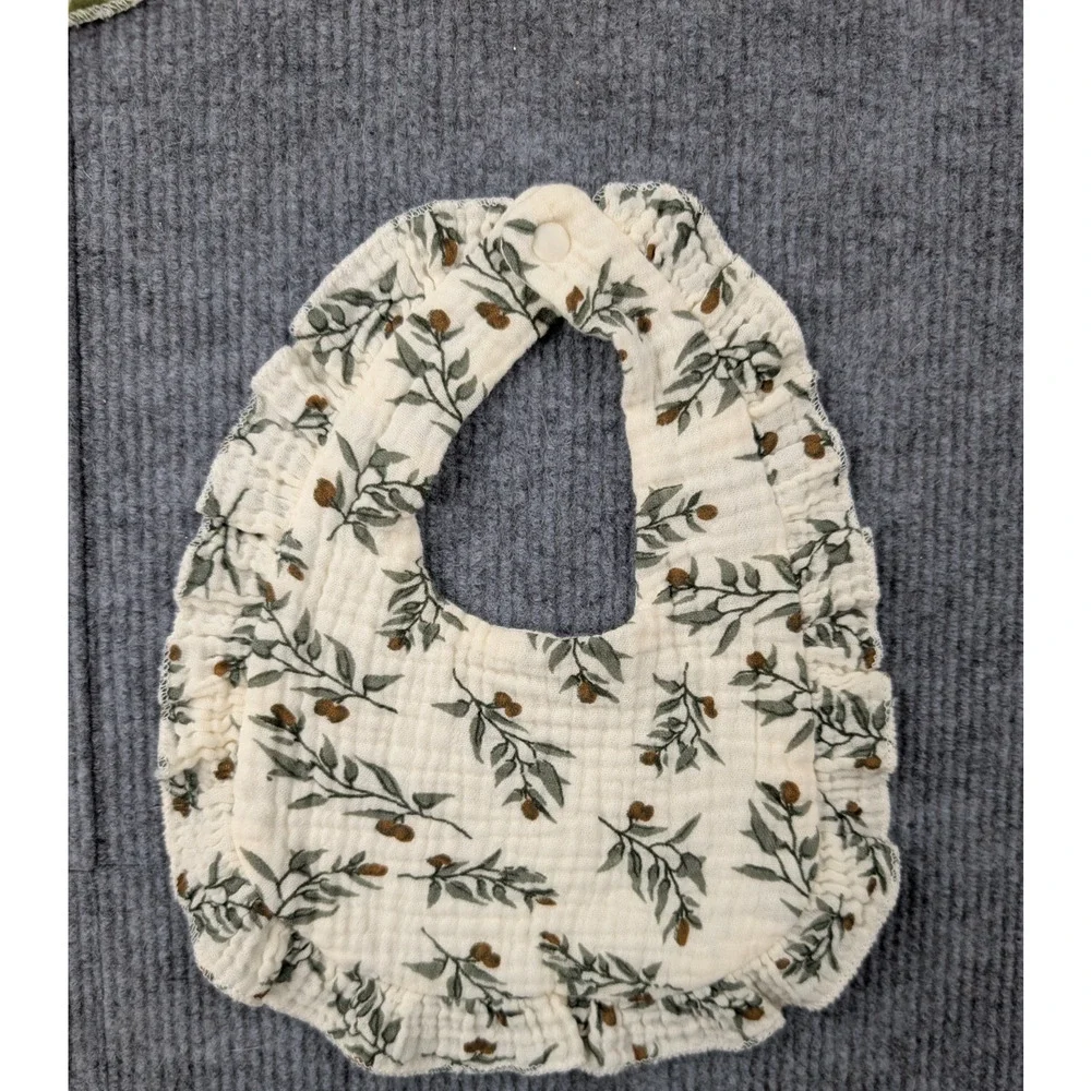 Cotton Gauze Bib Lot of 3 Natural FIber Neutral Graphic Floral Animal Minimal